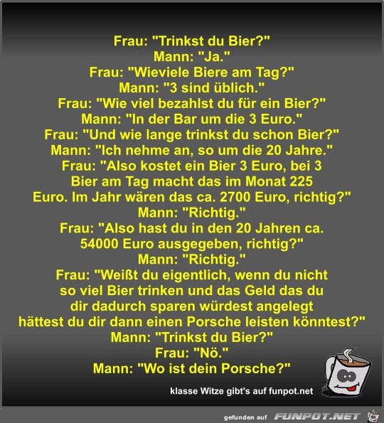 Frau: Trinkst du Bier? Frau: Trinkst du Bier?