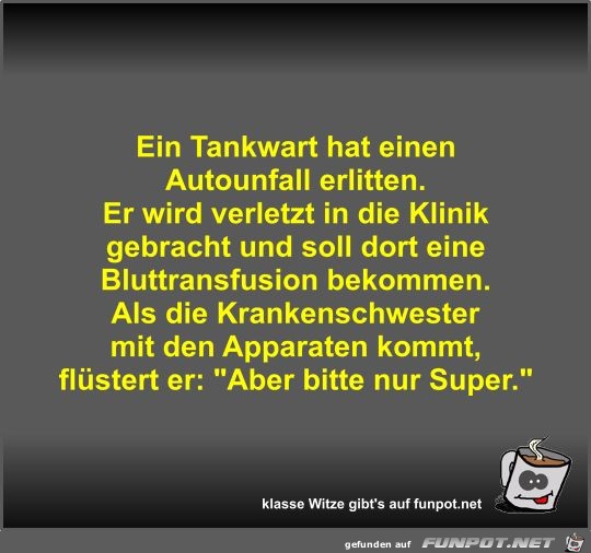 Ein Tankwart hat einen Autounfall erlitten Ein Tankwart hat einen Autounfall erlitten