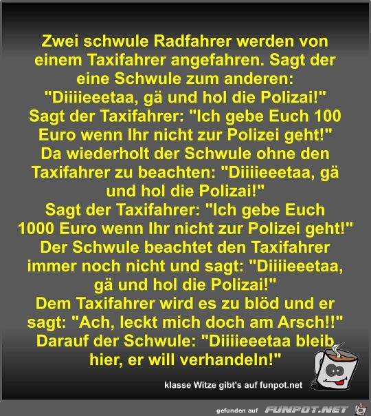 Zwei schwule Radfahrer werden von einem Taxifahrer...