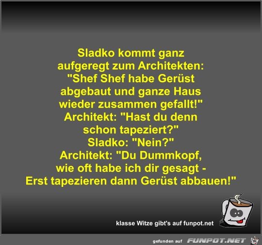 Sladko kommt ganz aufgeregt zum Architekten