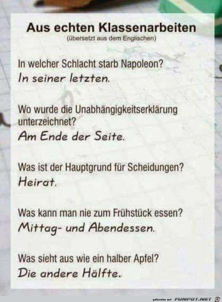 Aus echten Klassenarbeiten Aus echten Klassenarbeiten