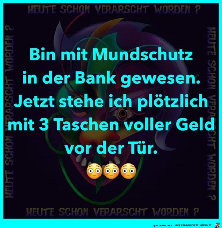 Mit Mundschutz in der Bank Mit Mundschutz in der Bank