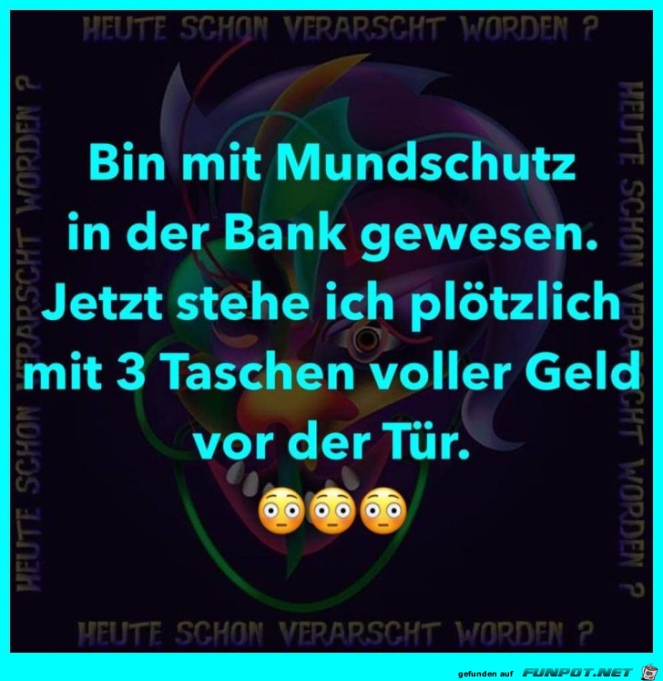 Mit Mundschutz in der Bank