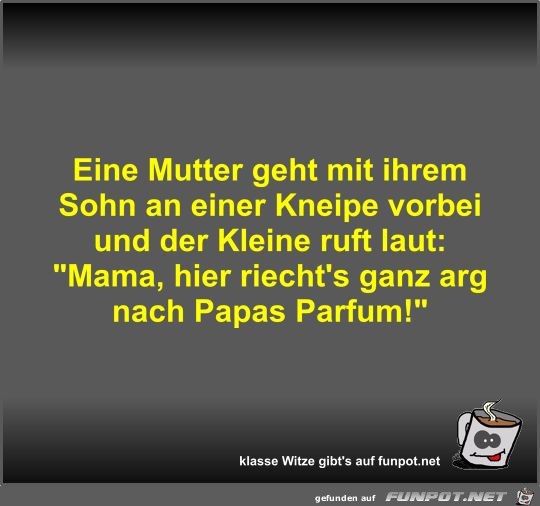 Eine Mutter geht mit ihrem Sohn an einer Kneipe vorbei und Eine Mutter geht mit ihrem Sohn an einer Kneipe vorbei und
