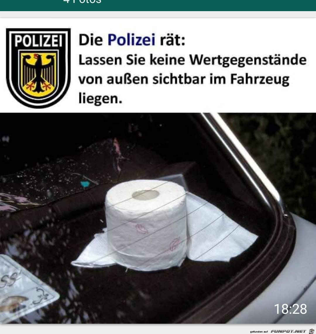 Keine Wertgegenstände im Auto lassen Keine Wertgegenstände im Auto lassen