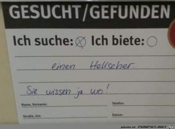 Ich suche einen Hellseher Ich suche einen Hellseher