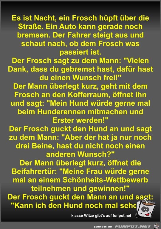 Es ist Nacht, ein Frosch hpft ber die Strae