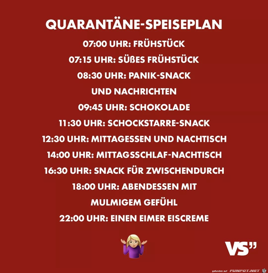 quarantaene Speiseplan