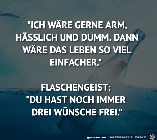 Ich wre gerne arm, hsslich und dumm