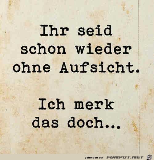 Ihr seid schon wieder ohne Aufsicht, ich merk das doch....