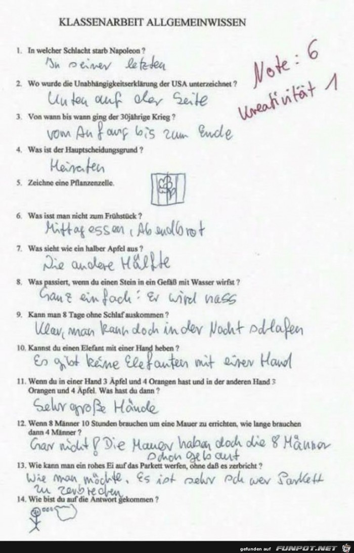 Klassenarbeit Allgemeinwissen