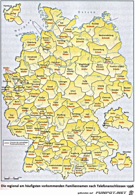 hufigste Familiennamen nach Telefonanschlssen 1996