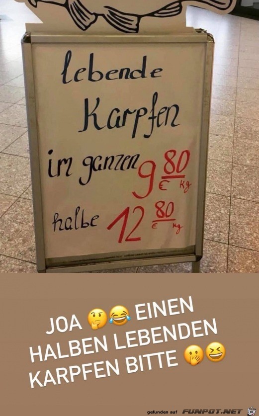 Lebende halbe Karpfen