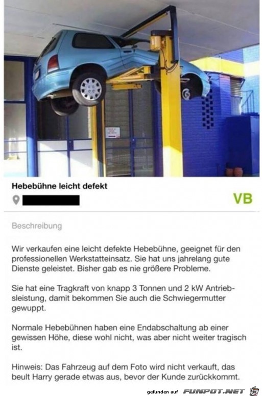 Defekte Hebebuehne