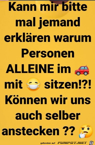 Allein im Auto mit Maske