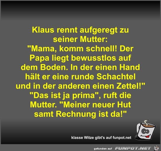 Klaus rennt aufgeregt zu seiner Mutter