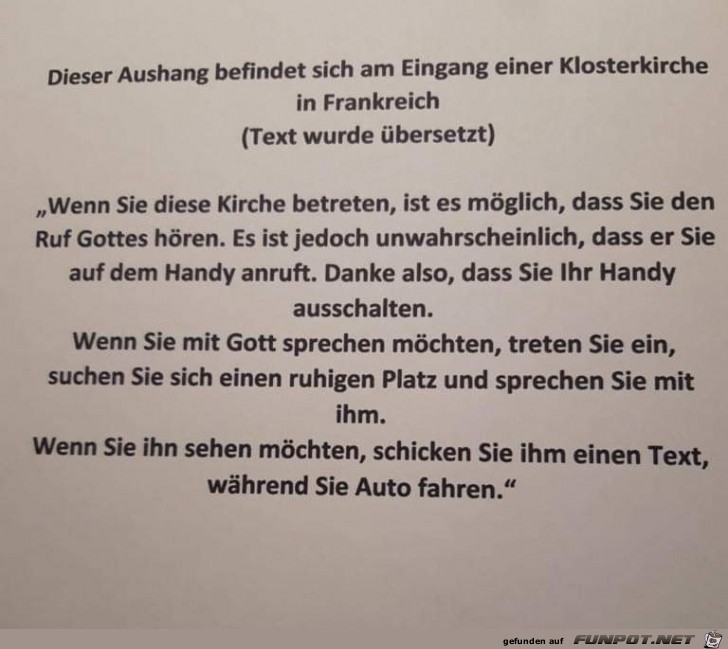 Text am Eingang der Kirche