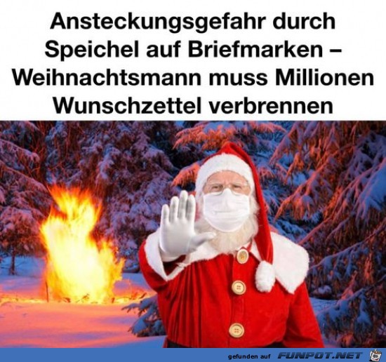 Der Weihnachtsmann hat viel zu tun - witziges Bild über Corona