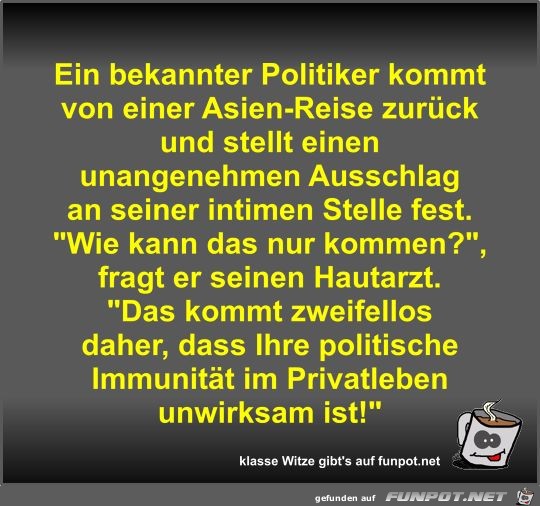 Ein bekannter Politiker kommt von einer Asien-Reise zurck