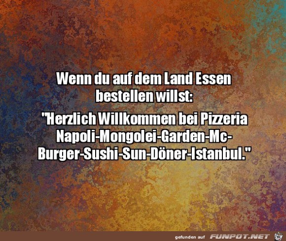 Essen bestellen auf dem Land