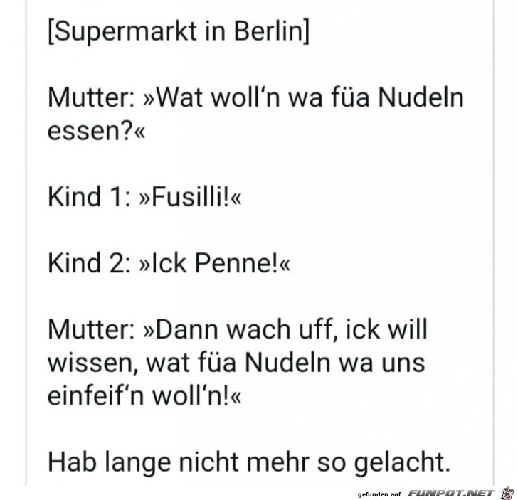 Welche Nudeln wollen wir essen?