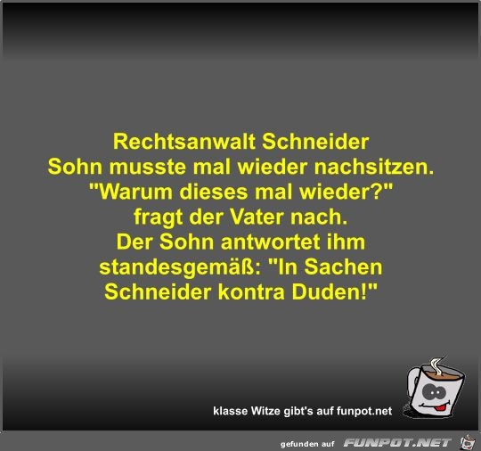 Rechtsanwalt Schneider Sohn musste mal wieder nachsitzen