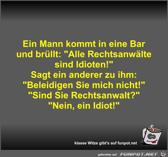 Ein Mann kommt in eine Bar und brllt