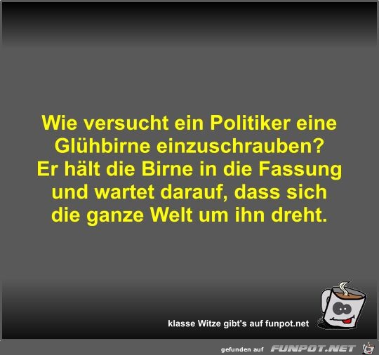 Wie versucht ein Politiker eine Glhbirne einzuschrauben?