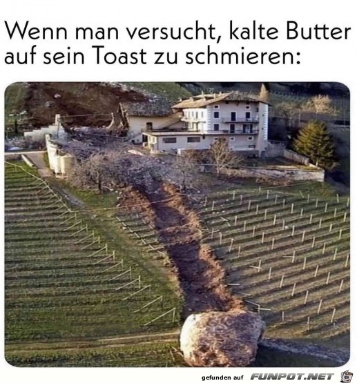 Kalte Butter auf Toast streichen