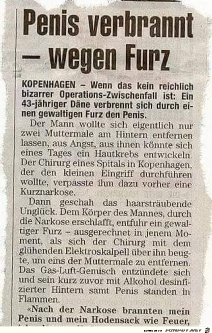 Penis verbrannt wegen Furz