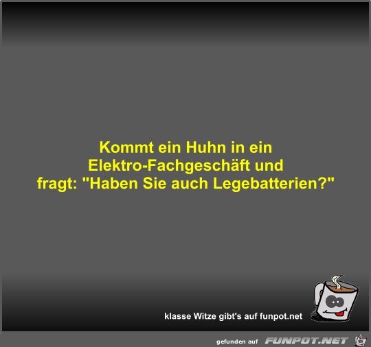 Kommt ein Huhn in ein Elektro-Fachgeschft und fragt