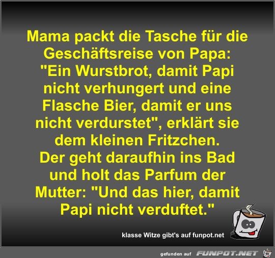 Mama packt die Tasche fr die Geschftsreise von Papa