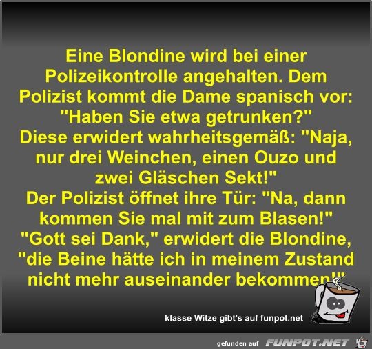 Eine Blondine wird bei einer Polizeikontrolle angehalten