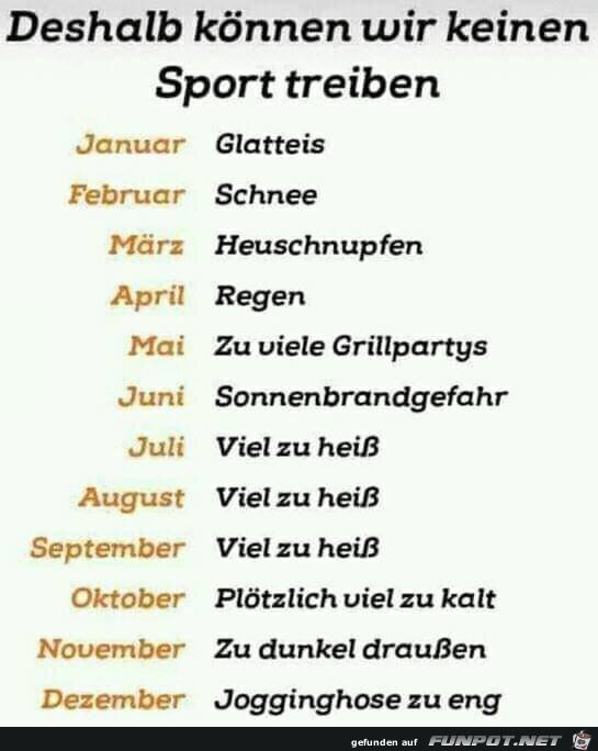 Keinen Sport treiben