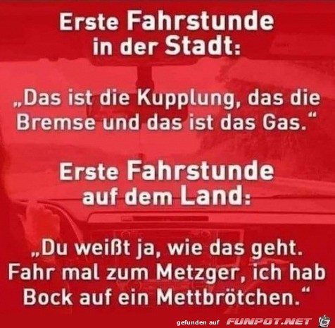 Fahrstunde in der Stadt und auf dem Land