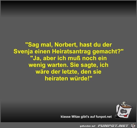 Sag mal, Norbert, hast du der Svenja einen Heiratsantrag... Sag mal, Norbert, hast du der Svenja einen Heiratsantrag...