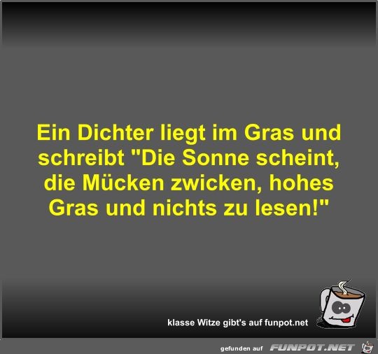 Ein Dichter liegt im Gras und schreibt Die Sonne scheint Ein Dichter liegt im Gras und schreibt Die Sonne scheint
