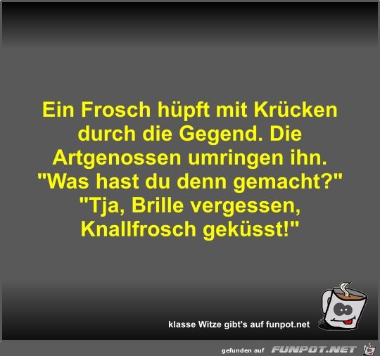 Ein Frosch hpft mit Krcken durch die Gegend