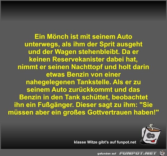 Ein Mnch ist mit seinem Auto unterwegs