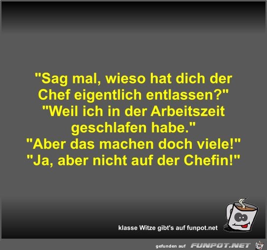 Sag mal, wieso hat dich der Chef eigentlich entlassen?