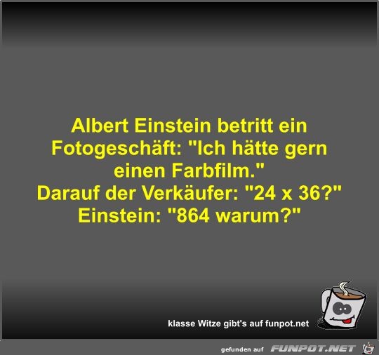 Albert Einstein betritt ein Fotogeschft