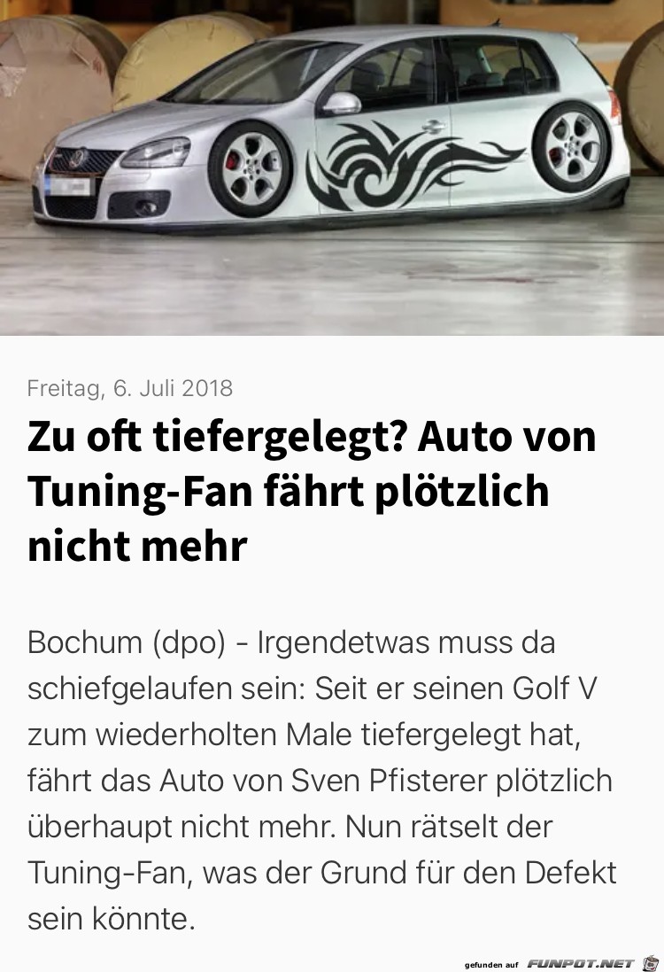 Zu oft tiefergelegt? Auto von Tuning-Fan fährt plötzlich nicht mehr