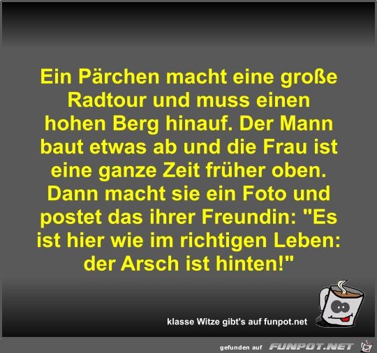 Ein Pärchen macht eine große Radtour und muss einen hohen... Ein Pärchen macht eine große Radtour und muss einen hohen...