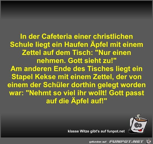 In der Cafeteria einer christlichen Schule liegt ein Haufen