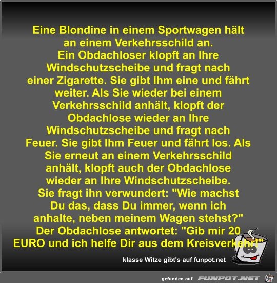 Eine Blondine in einem Sportwagen hlt an einem...