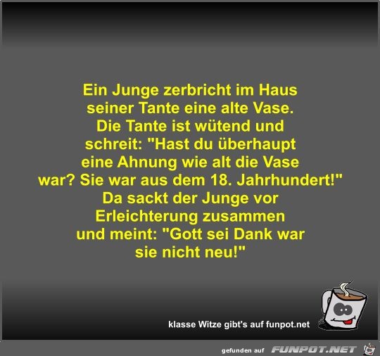 Ein Junge zerbricht im Haus seiner Tante eine alte Vase