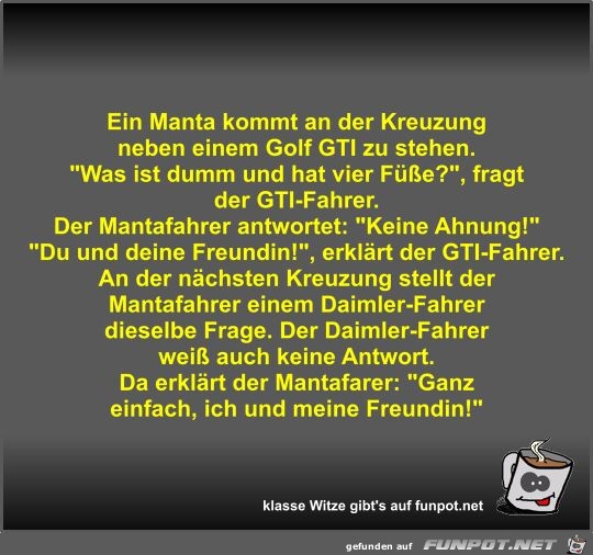Ein Manta kommt an der Kreuzung neben einem Golf GTI zu... Ein Manta kommt an der Kreuzung neben einem Golf GTI zu...