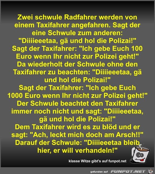 Zwei schwule Radfahrer werden von einem Taxifahrer...