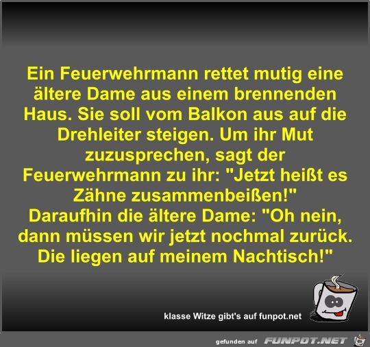 Ein Feuerwehrmann rettet mutig eine ltere Dame aus einem...