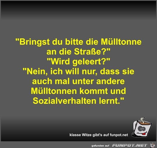 Bringst du bitte die Mlltonne an die Strae?